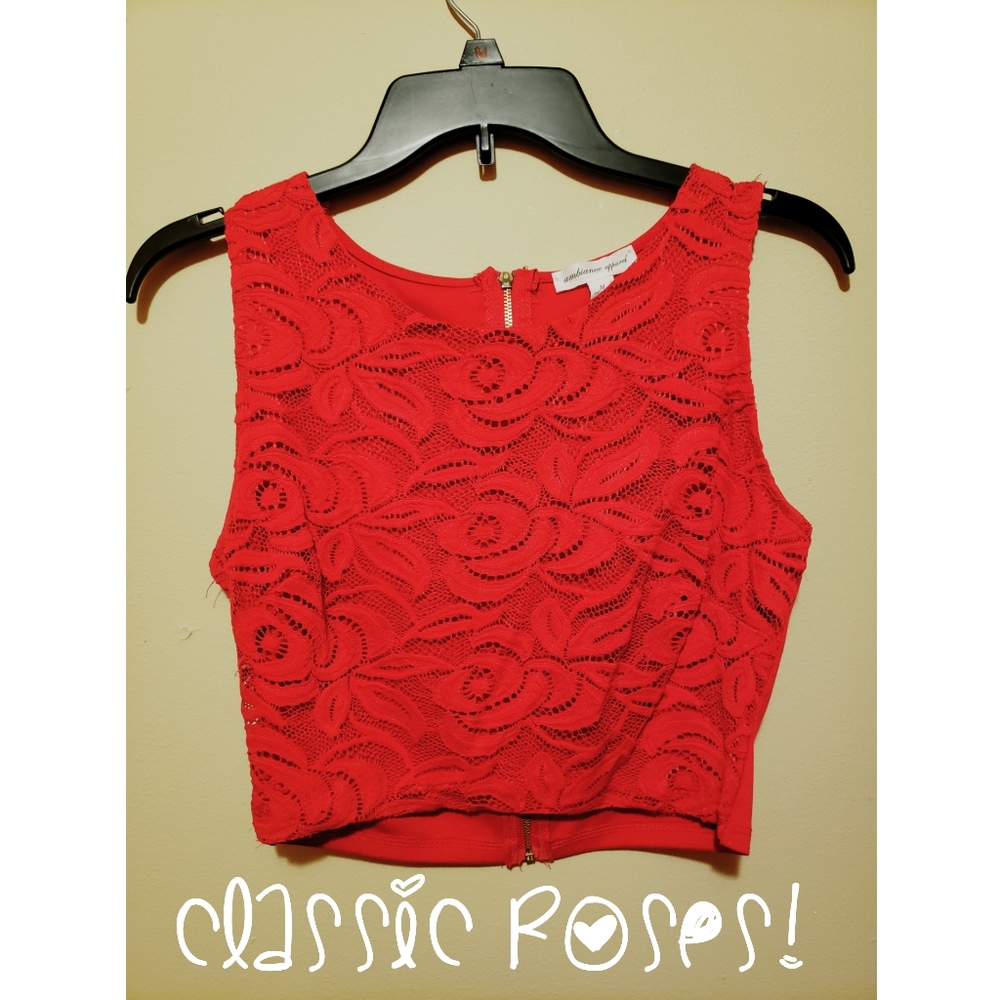 Red Crop Top with Rose Lace